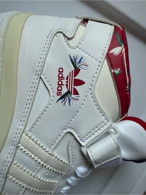 adidas Thebe Magugu White Leather HighTop Sneakers embroidered Floral Accent